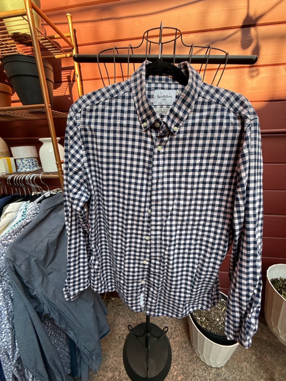 Goodfellow & Co Navy and White Gingham Button-Down Shirt